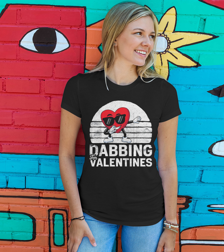 Dabbing For Valentines Funny Heart Valentine’s Day T-Shirt