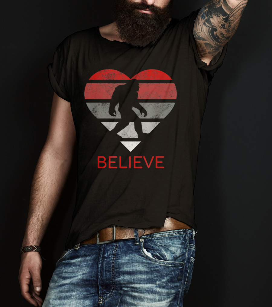 Believe Bigfoot Heart Valentines Day Love T-Shirt