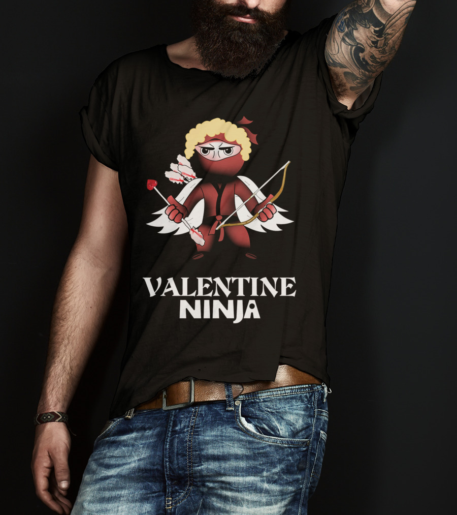 Valentine Ninja Heart Arrow Bow Funny T-Shirt