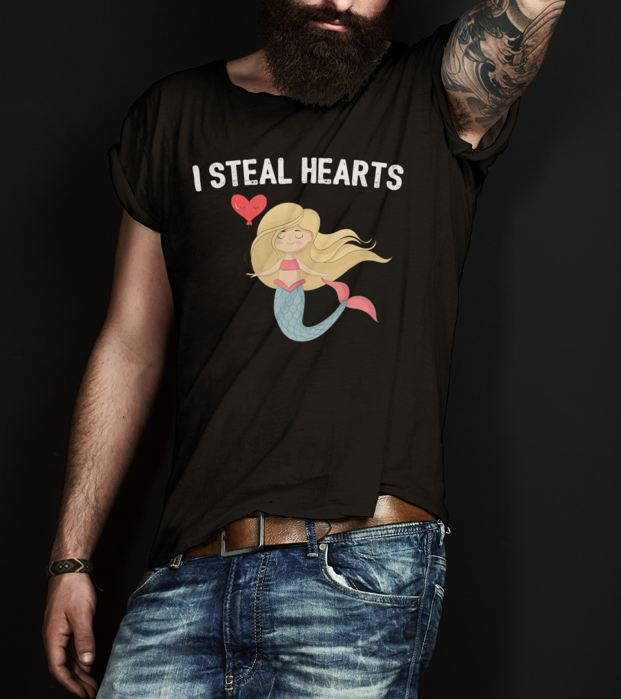 I Steal Hearts Funny Valentines Day Mermaid T-Shirt