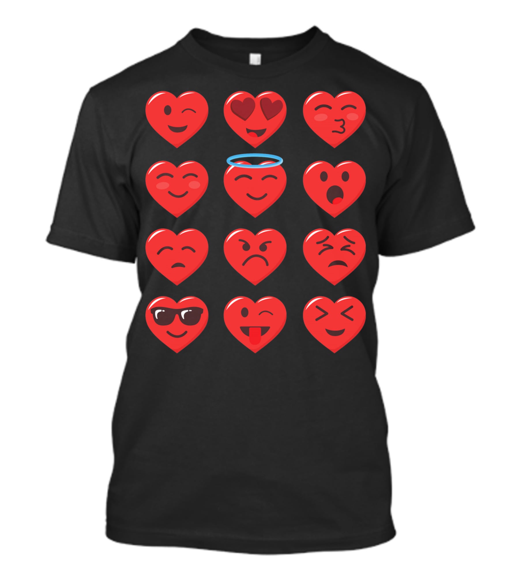 Funny Valentines Day Heart Emojico Winking Heart Eyes Angel Sunglasses Tongue Out T-Shirt