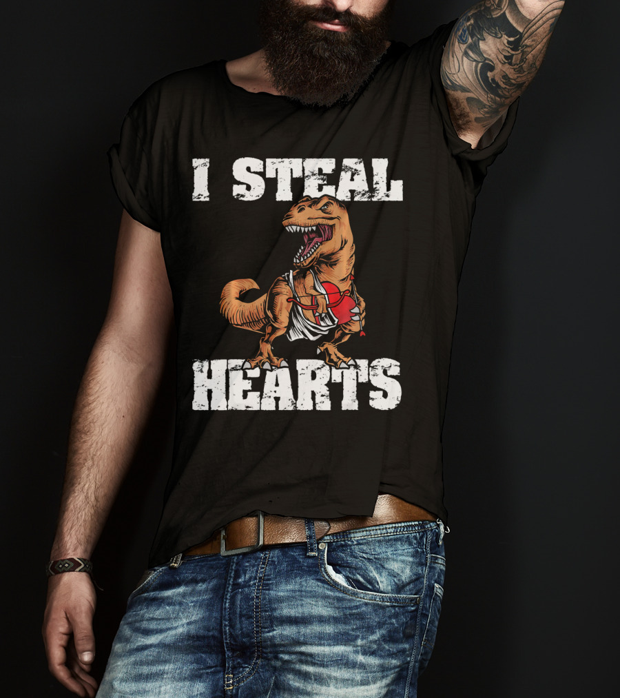 I Steal Hearts Funny Valentine Dinosaur Valentin T-Shirt