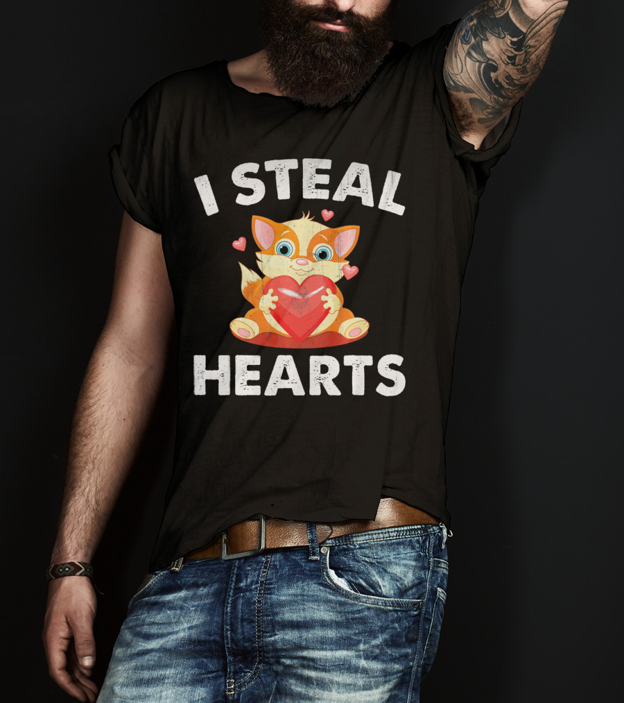 I Steal Hearts Kids Kitty Valentines Day T-Shirt