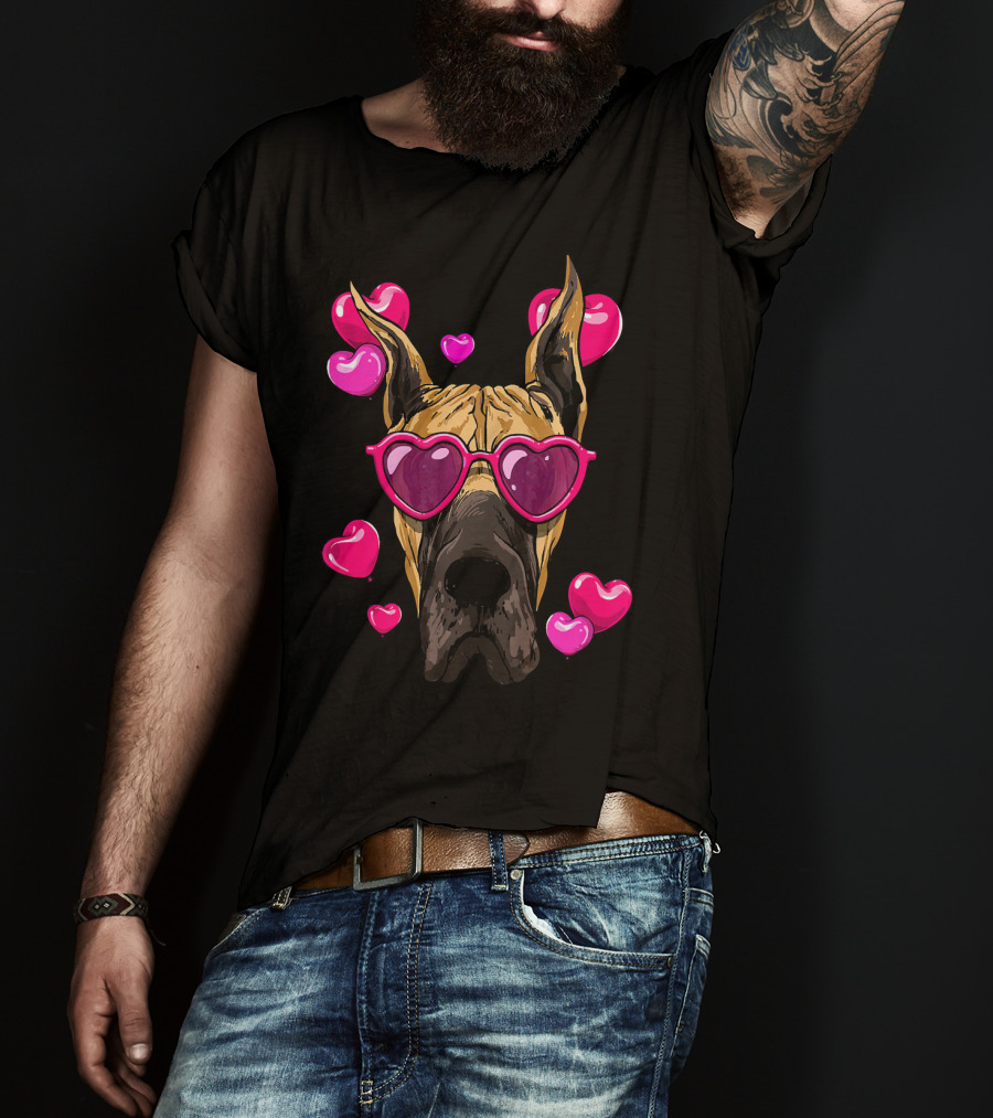 Great Dane Valentines Day Heart Sunglasses With Love Hearts T-Shirt