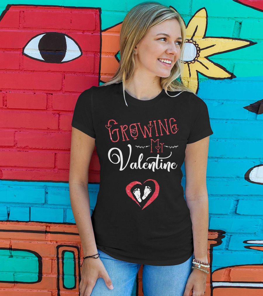 Growing My Valentine Heart Baby Feet Love Valentine's T-Shirt