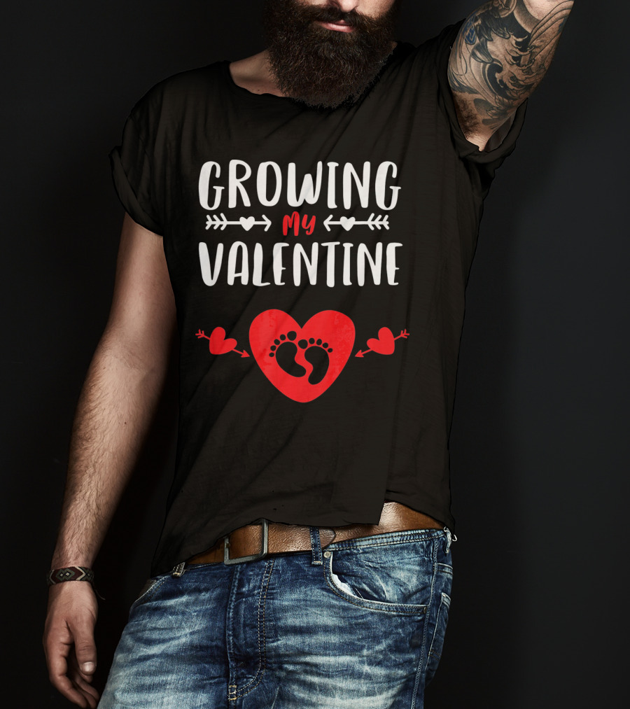 Growing My Valentine Heart Baby Footprints Arrows T-Shirt