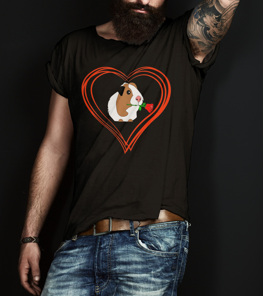 Guinea Pig With Rose In Heart Valentine Love T-Shirt