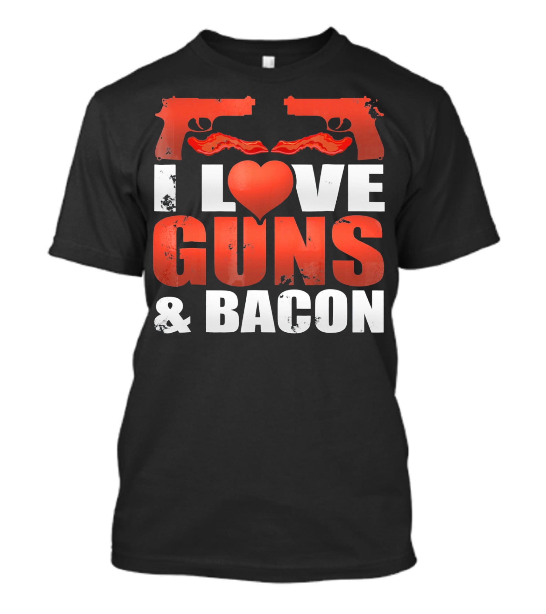 I Love Guns And Bacon Heart Symbol Pistols T-Shirt