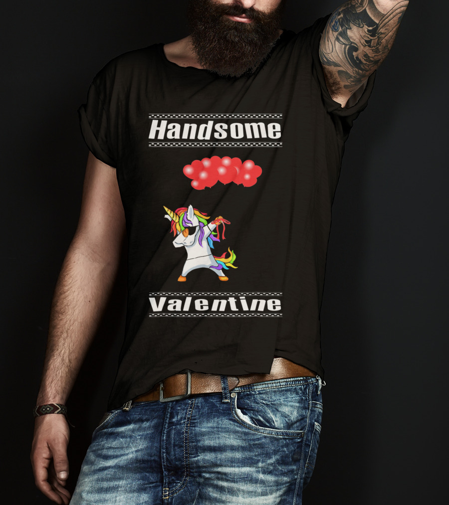 Handsome Valentine Unicorn Dab With Red Balloons T-Shirt