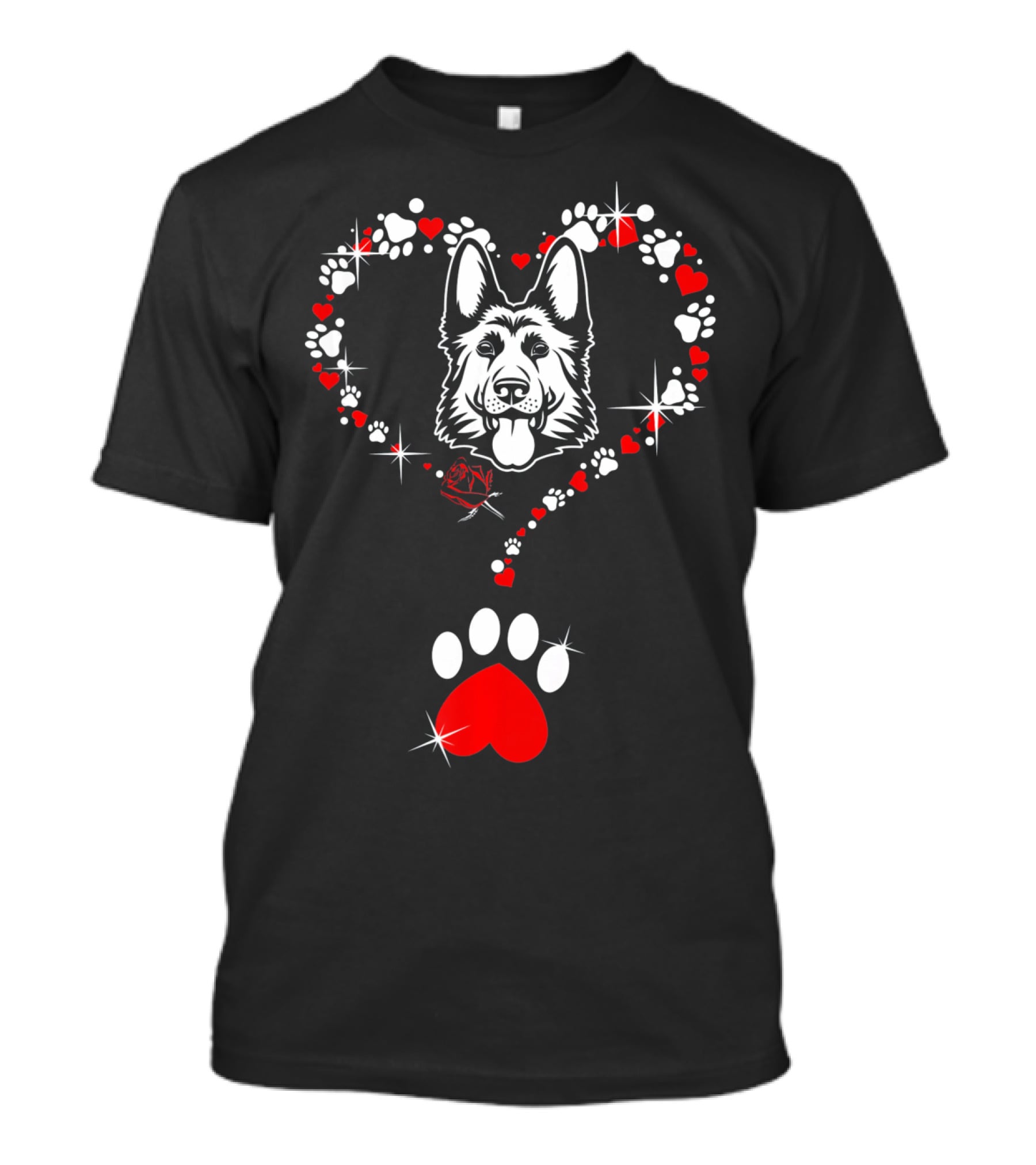 Happy Valentine German Shepherd Dog Heart Paw Prints T-Shirt