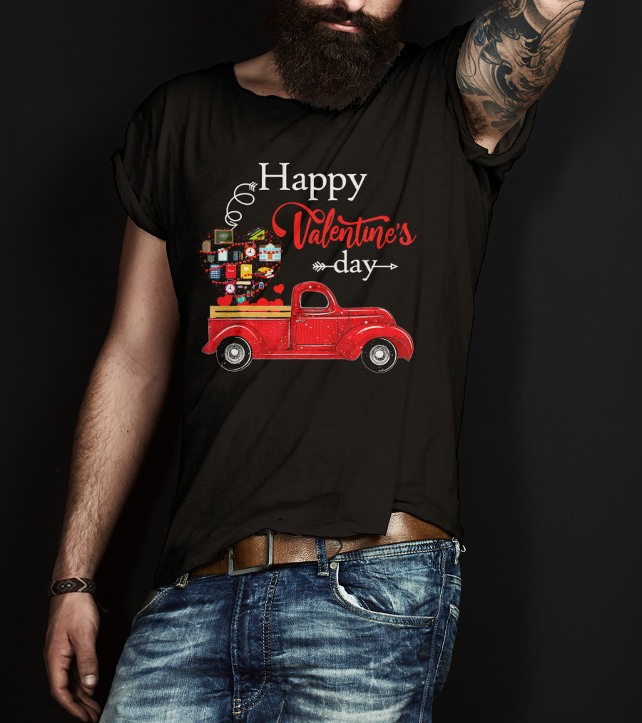 Happy Valentines Day Truck Carrying Heart Of Gifts And Love T-Shirt