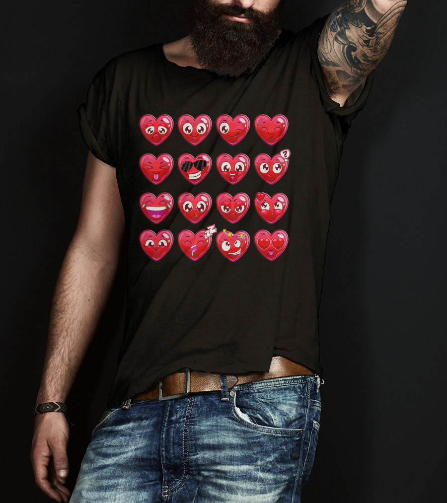 Heart Emojis Valentines Day Funny Emotic Expressions Cute Faces T-Shirt
