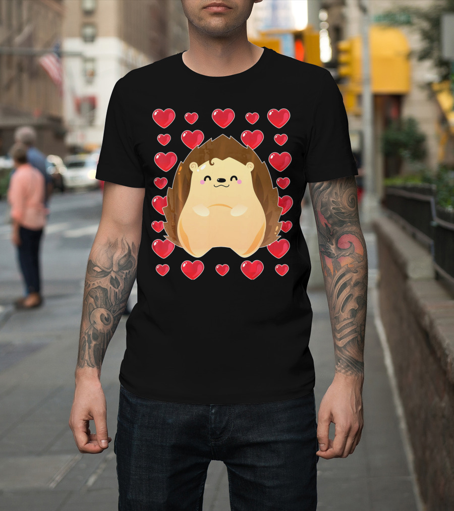 Hedgehog Surrounded By Hearts For Valentines Day T-Shirt