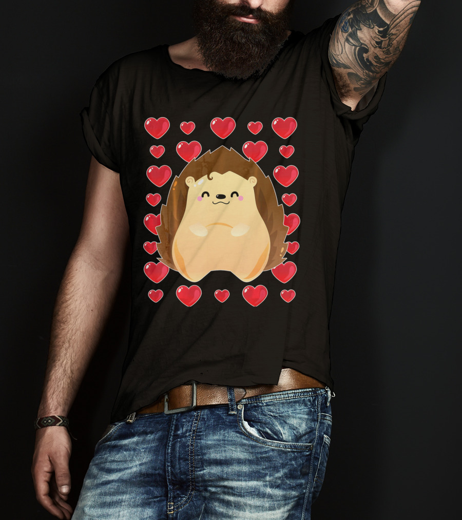 Hedgehog Surrounded By Hearts For Valentines Day T-Shirt