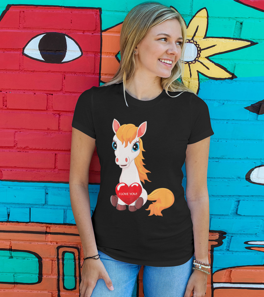 Horse With Heart Saying I Love You Valentine T-Shirt