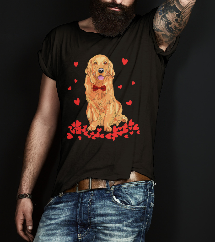 I Love My Golden Retriever Surrounded By Red Hearts T-Shirt