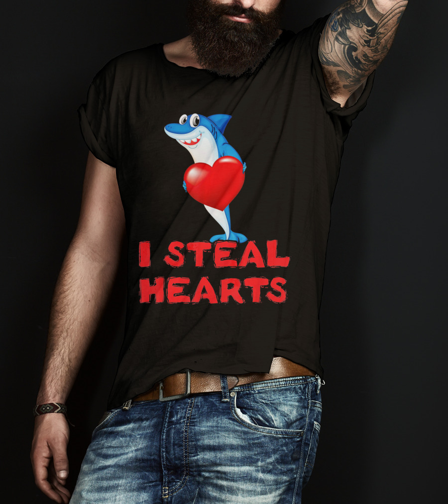 I Steal Hearts Shark Funny Valentines Day T-Shirt