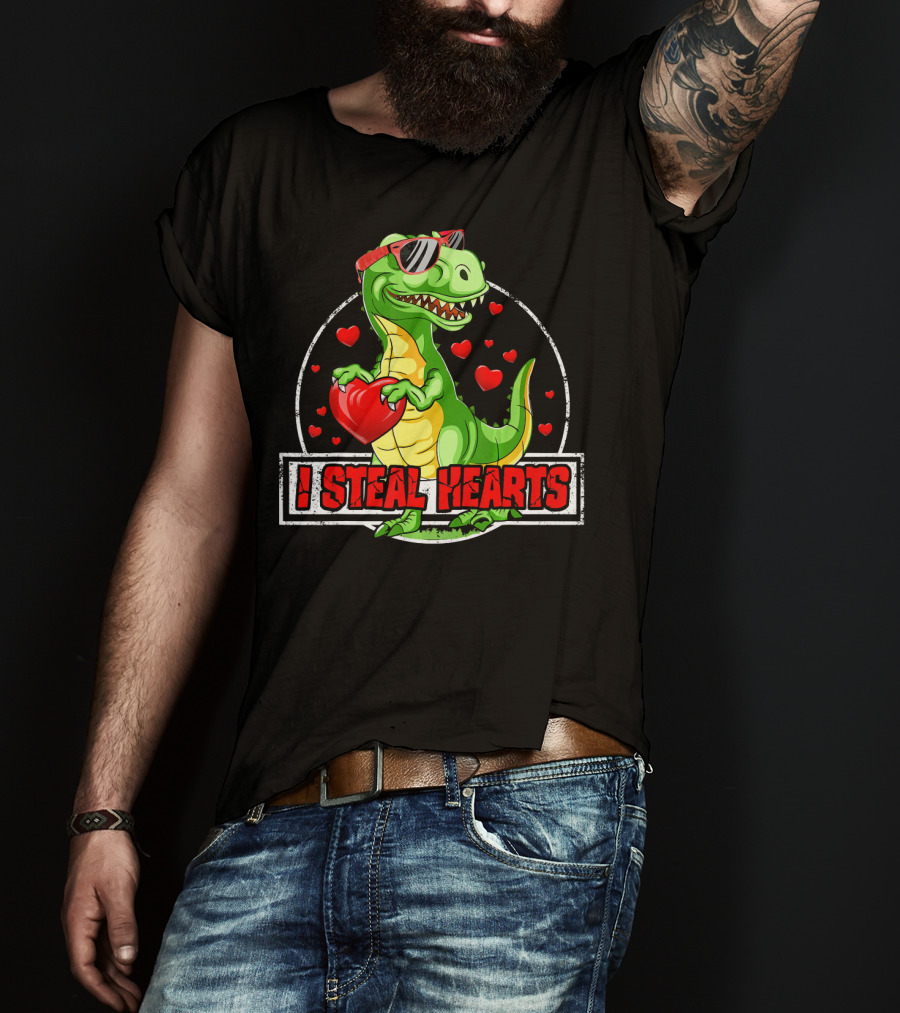 I Steal Hearts Dinosaur Rex Lovers Valentine's Day T-Shirt