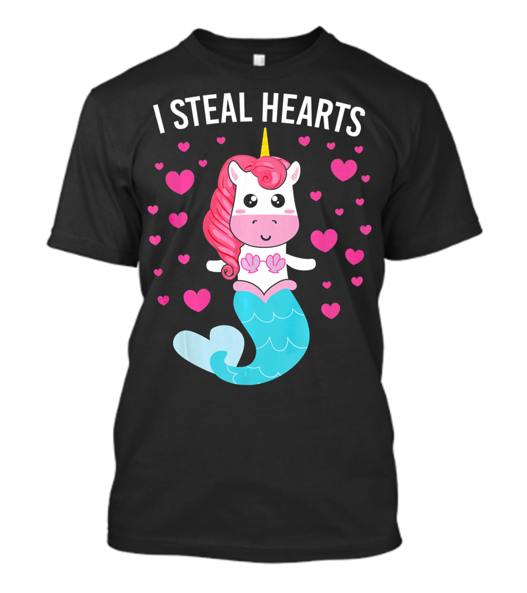 I Steal Hearts Cute Mermaid Unicorn Valentine Hearts T-Shirt