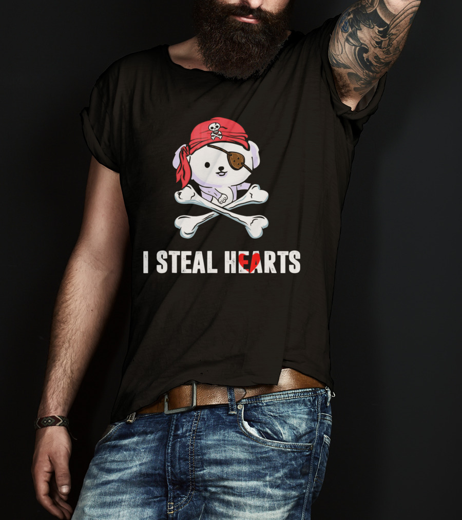 I Steal Hearts Bichon Frise Pirate With Eye Patch And Crossbones T-Shirt