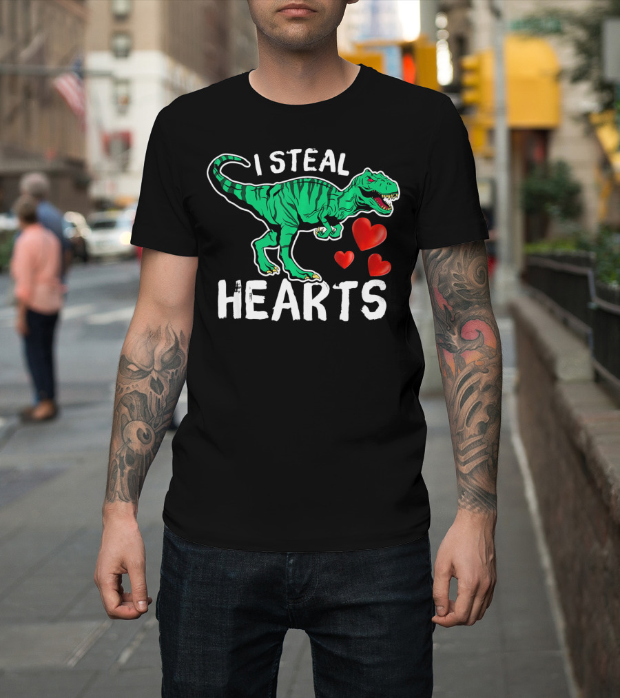 I Steal Hearts Dinosaur Valentine Day T-Rex And Hearts T-Shirt