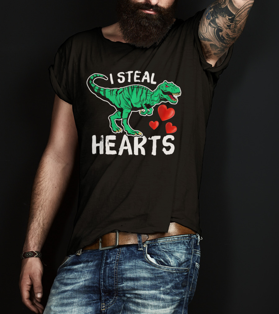 I Steal Hearts Dinosaur Valentine Day T-Rex And Hearts T-Shirt