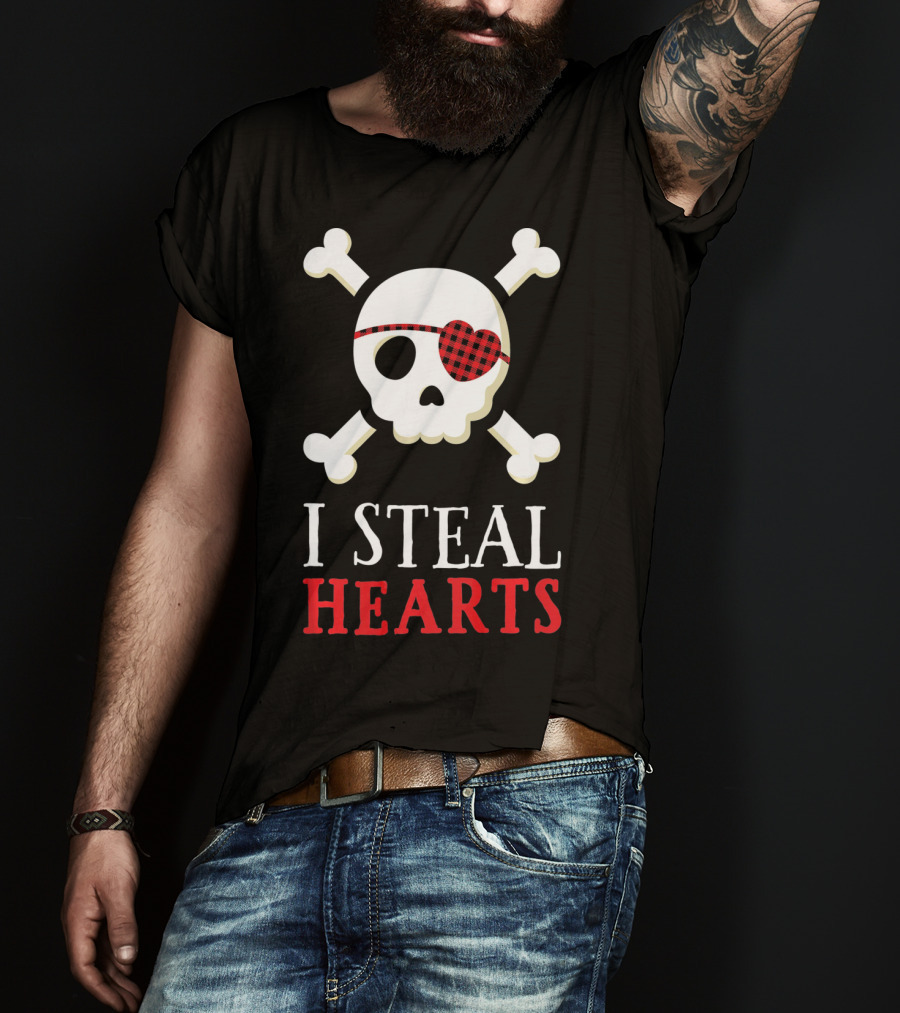 I Steal Hearts Skull Crossbones Eye Patch T-Shirt