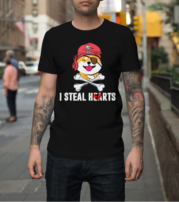 Shirt: I Steal Hearts Shiba Inu Pirate Skull Bandana Crossbones T-Shirt I Steal Hearts Shiba Inu Pirate Skull Bandana Crossbones T-Shirt