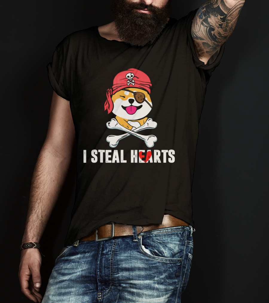 I Steal Hearts Shiba Inu Pirate Skull Bandana Crossbones T-Shirt