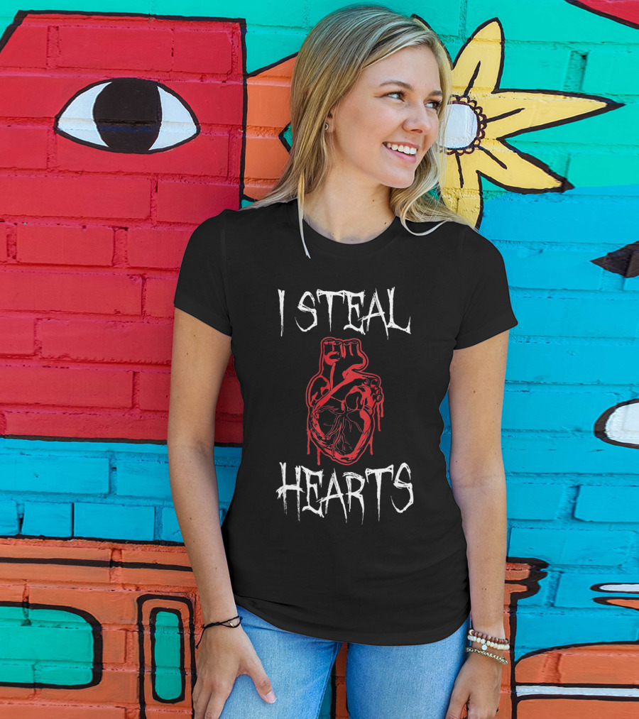 I Steal Hearts With Red Dripping Anatomical Heart Valentine Horror T-Shirt