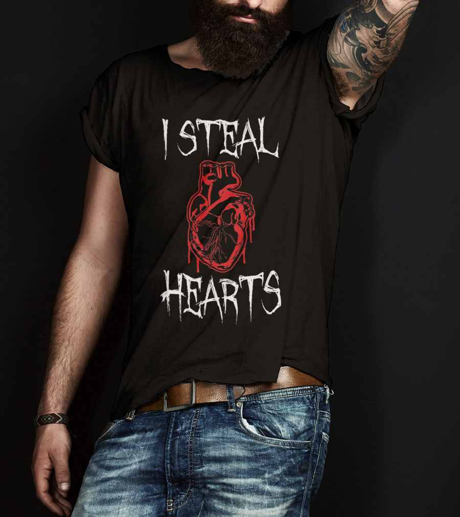 I Steal Hearts With Red Dripping Anatomical Heart Valentine Horror T-Shirt