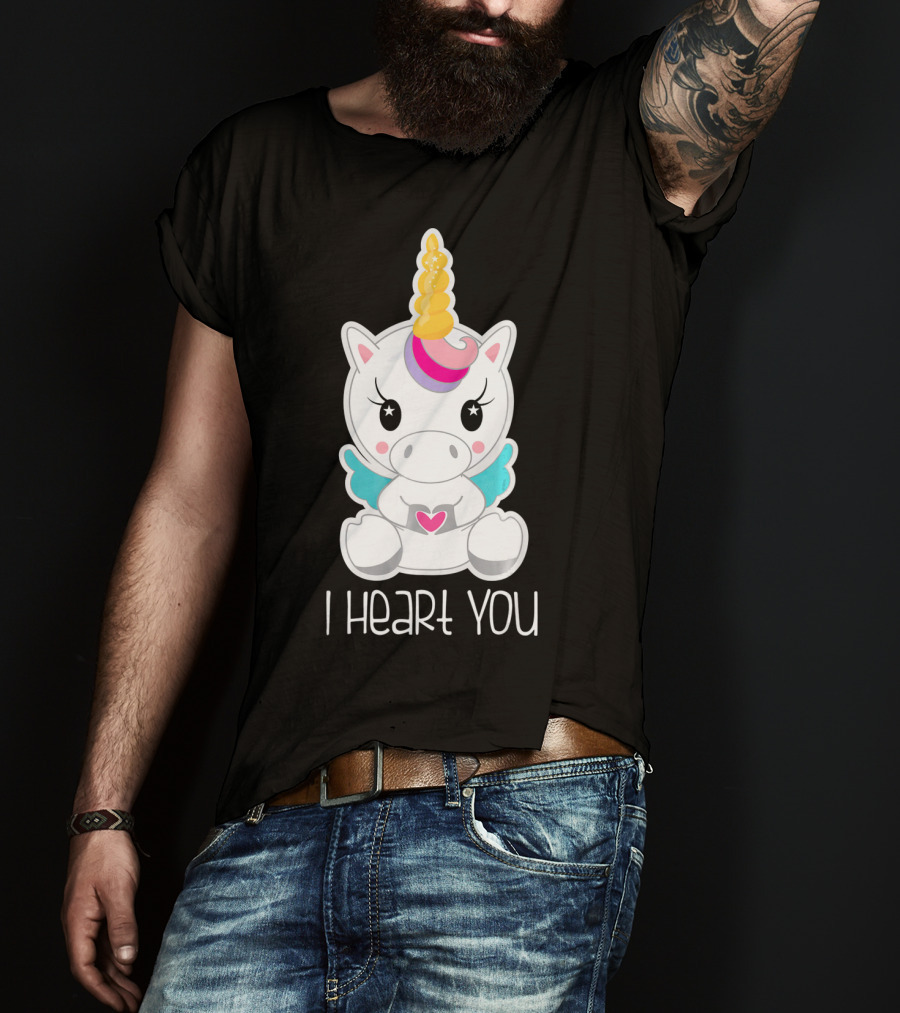 Kids Cute I Heart You Unicorn Hugging Adorable Kawaii T-Shirt