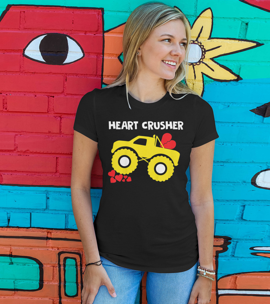Heart Crusher Monster Truck Valentine Kids T-Shirt