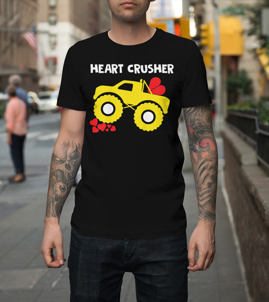 Heart Crusher Monster Truck Valentine Kids T-Shirt