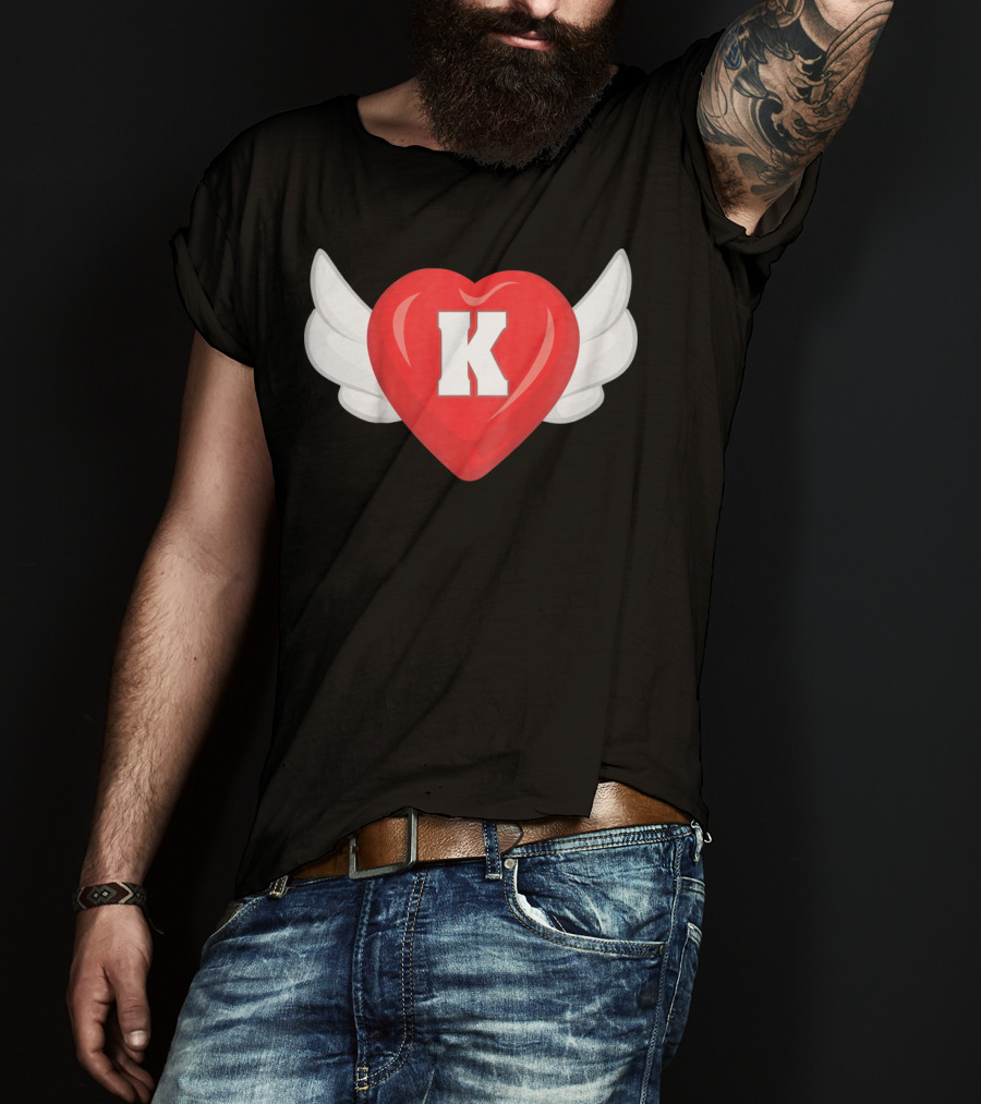Kids Monogram K Red Heart With Wings T-Shirt