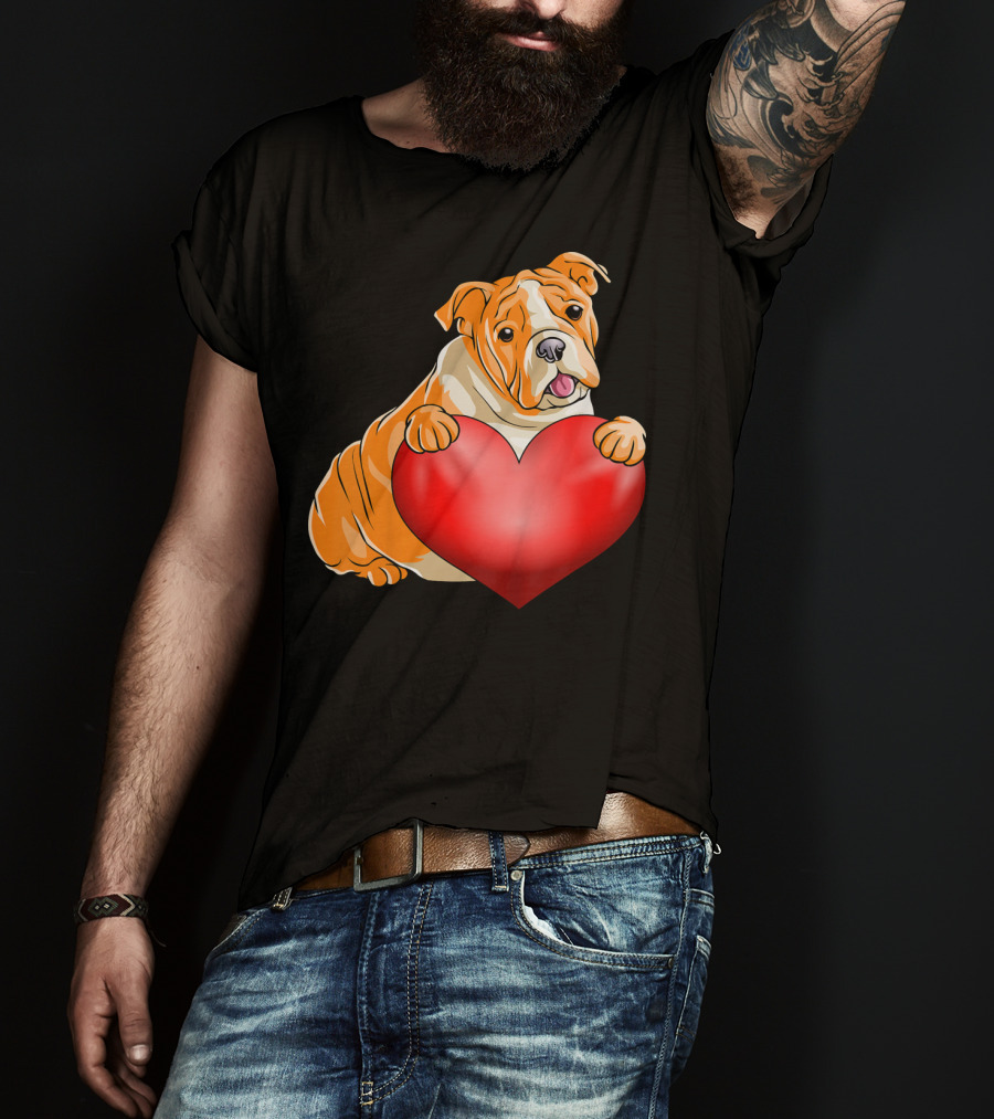 Kids Valentines Day Bulldog Heart Dog T-Shirt