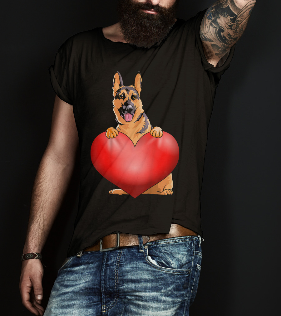 Kids Valentines Day German Shepherd Holding Heart T-Shirt