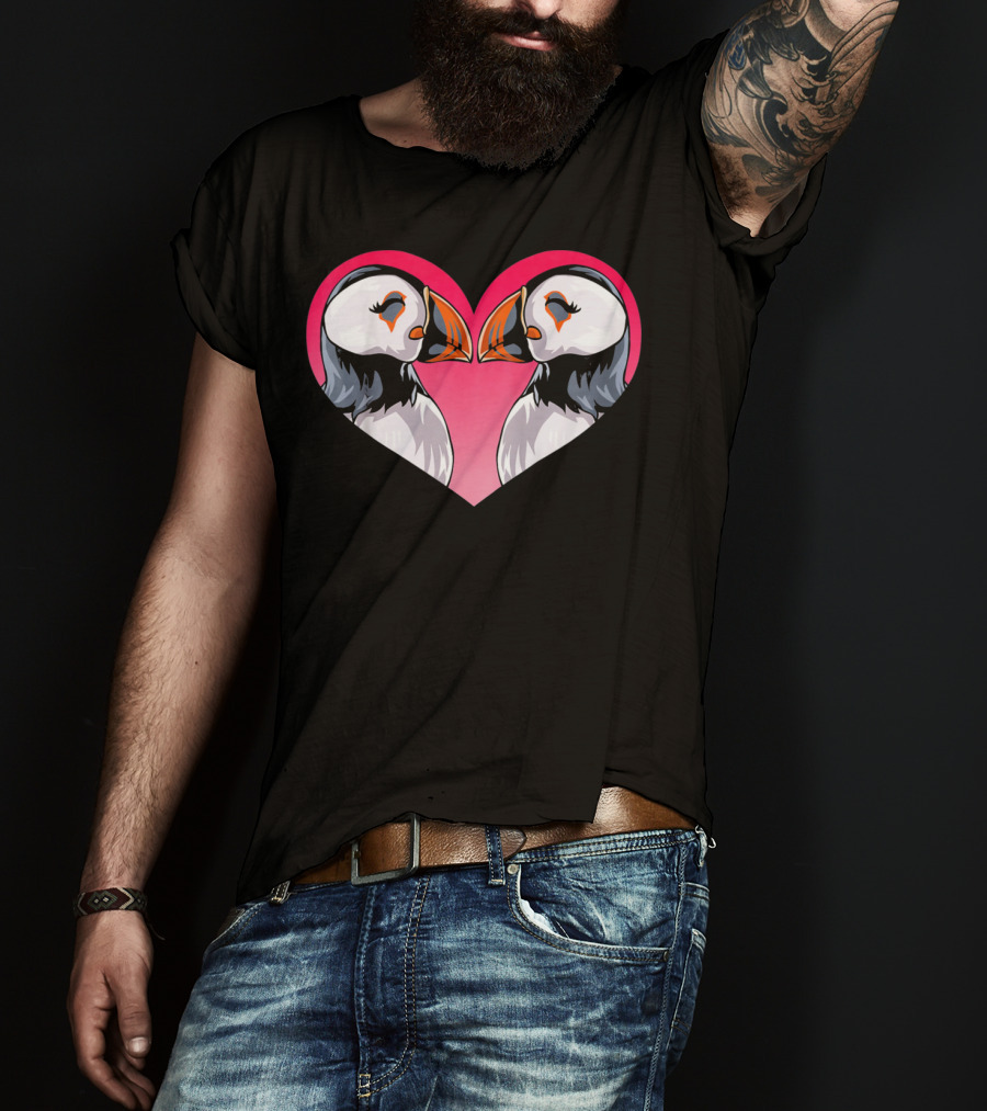 Valentines Day Puffin Heart Kids T-Shirt