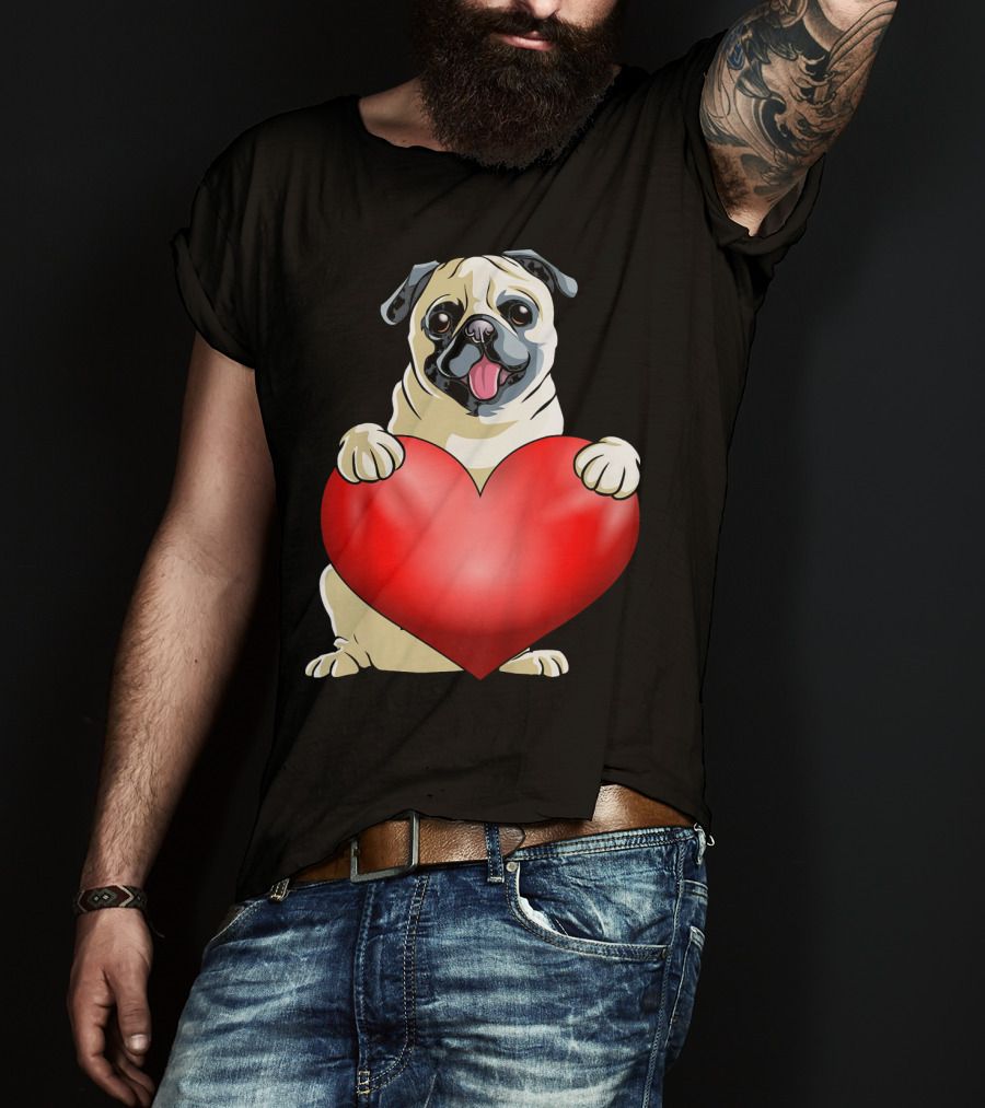 Kids Valentines Day Pug Dog Heart T-Shirt