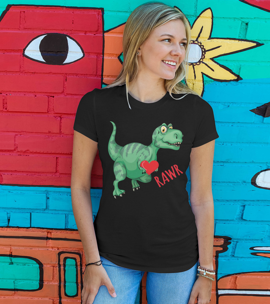 Kids Valentines Day Toddler Dinosaur Holding Heart Rawr T-Shirt