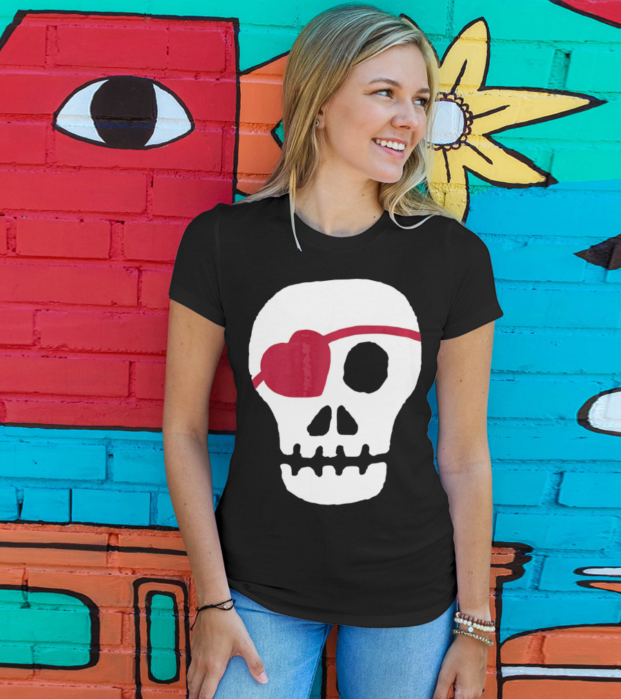 Kids Valentines Day Skull With Heart Eyepatch T-Shirt