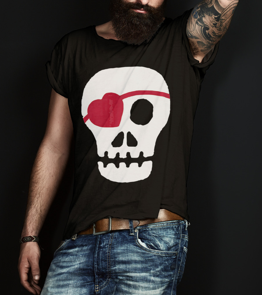 Kids Valentines Day Skull With Heart Eyepatch T-Shirt
