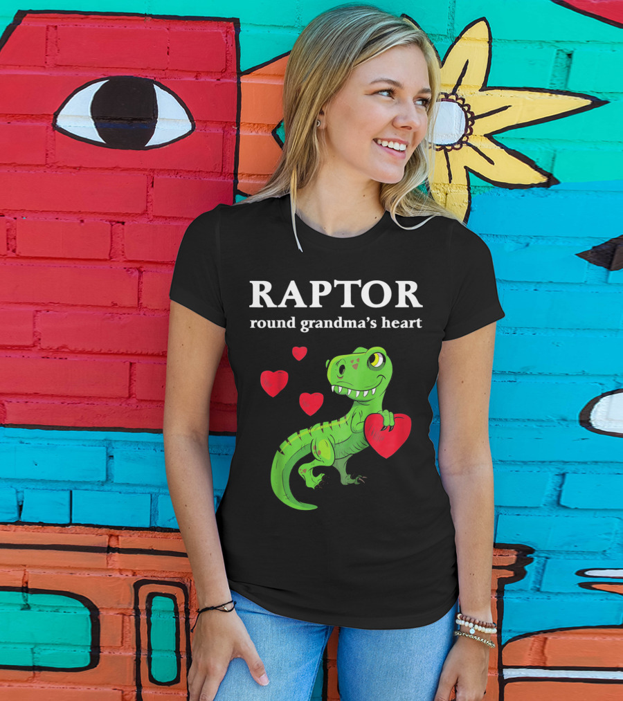 Raptor Round Grandma's Heart Valentines Rex Dinosaur T-Shirt