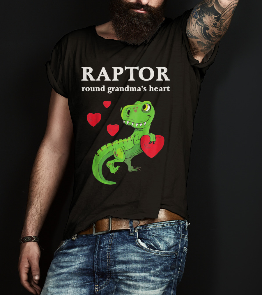 Raptor Round Grandma's Heart Valentines Rex Dinosaur T-Shirt