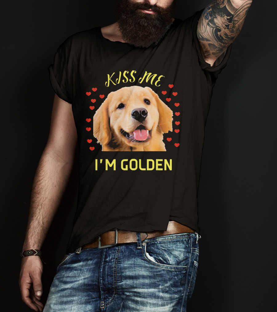 Kiss Me I'm Golden Golden Retriever Surrounded By Hearts T-Shirt
