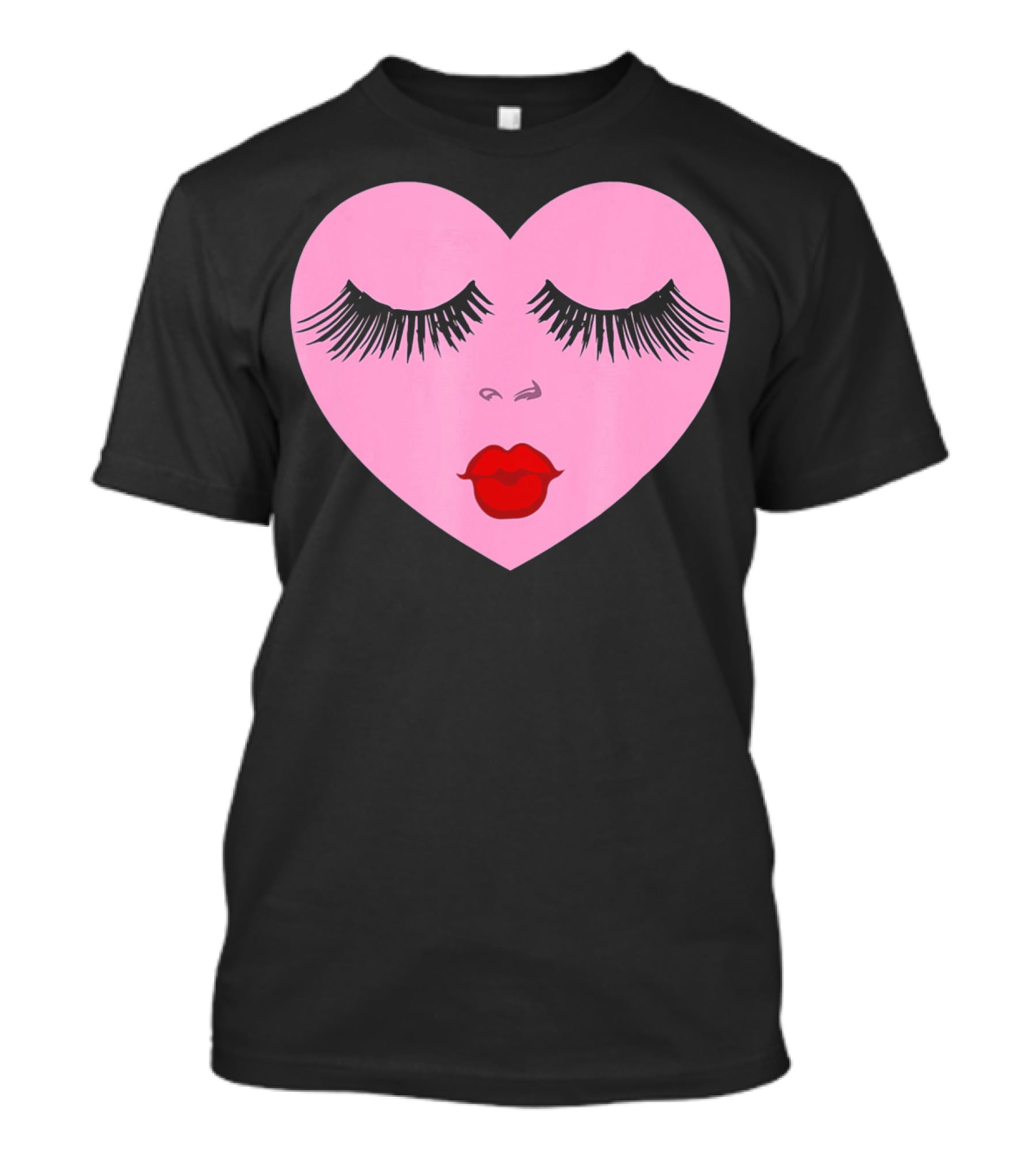Pink Heart With Eyelashes And Red Lips Valentine T-Shirt