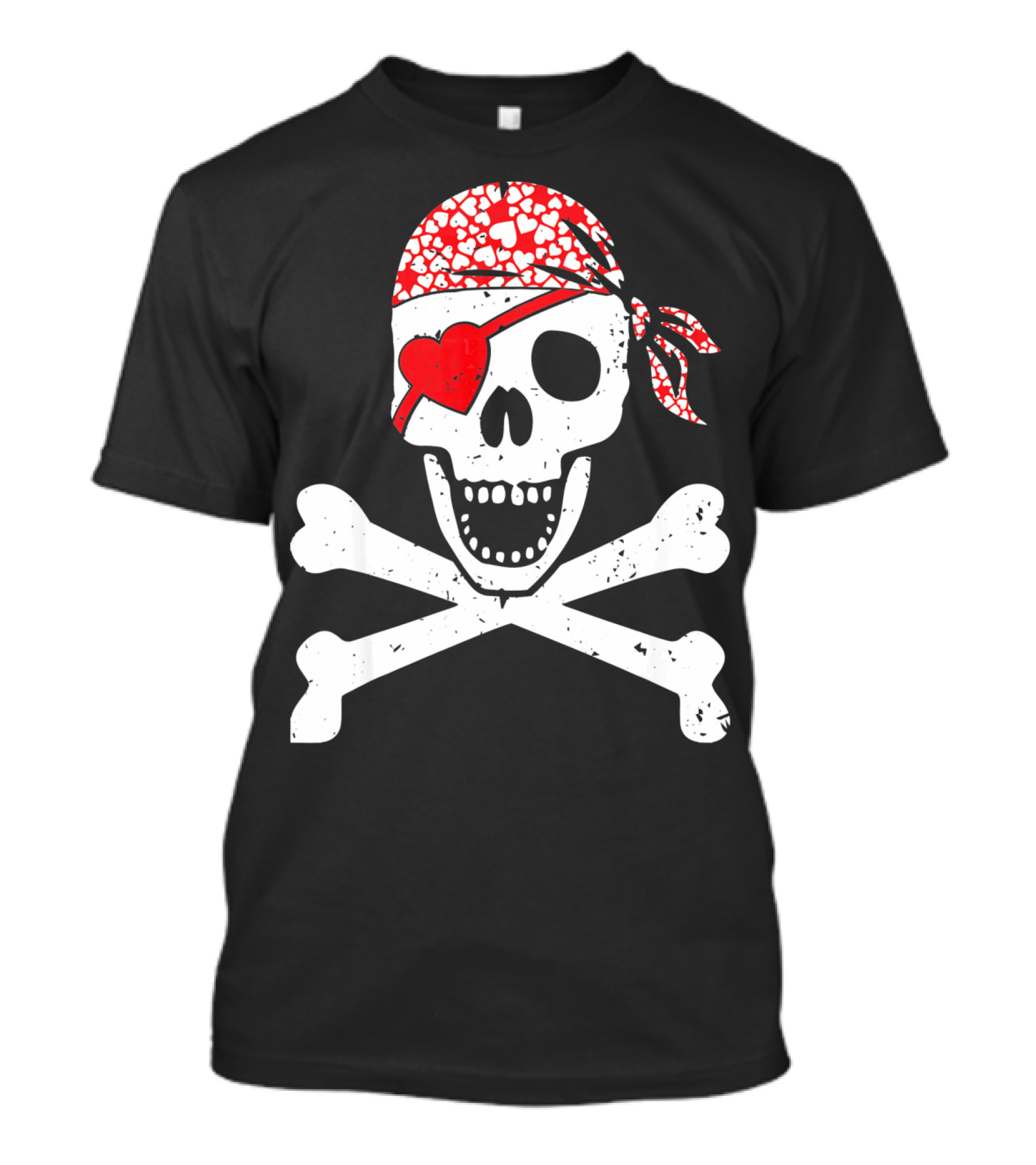 Pirate Skull And Crossbones Heart Bandana Eye Patch Flag Va T-Shirt