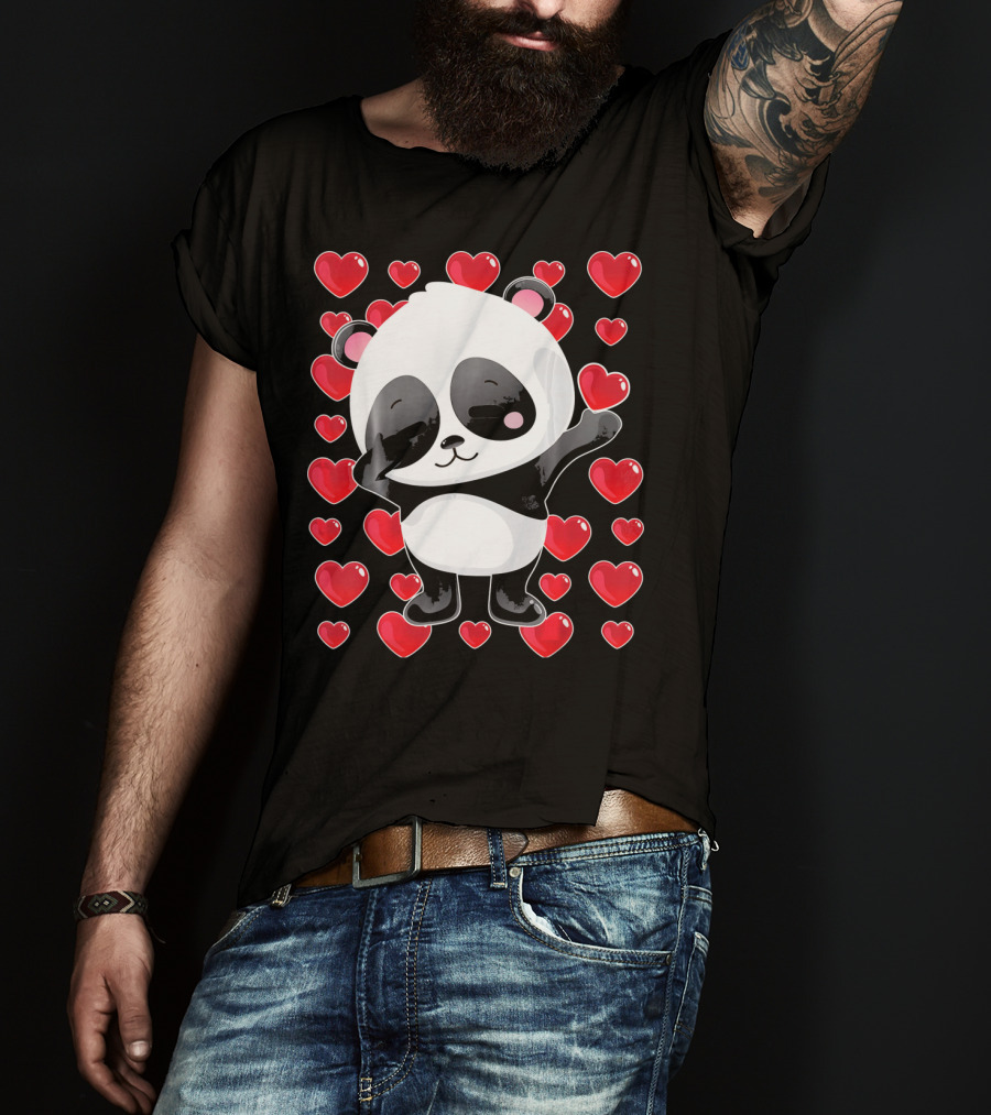 Panda Surrounded By Hearts For Valentines Day T-Shirt