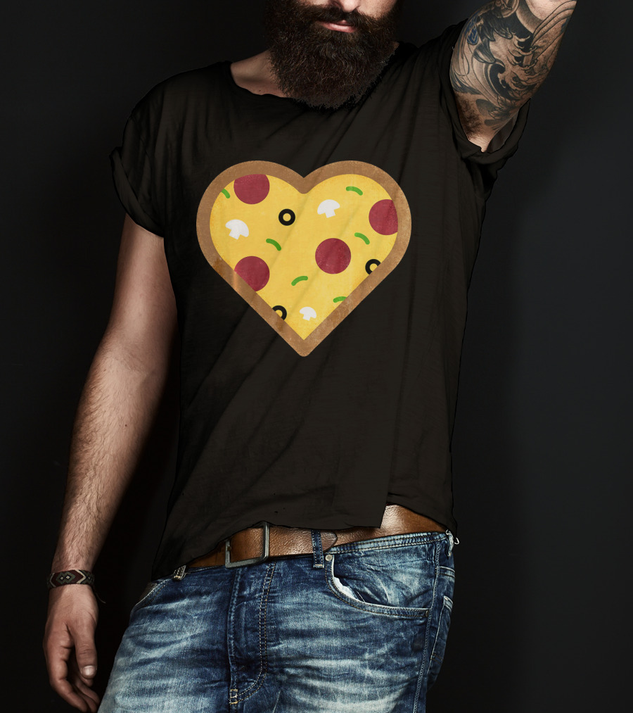 Pizza Heart Toppings Punny Pepperoni Olive Mushroom T-Shirt