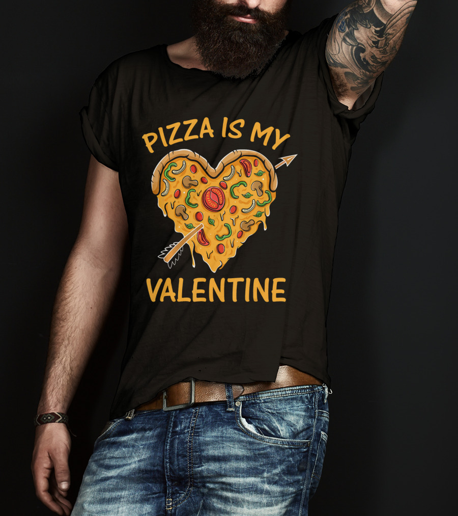 Pizza Is My Valentine Heart-Shaped Cheese Arrow Valentine's Day T-Shirt